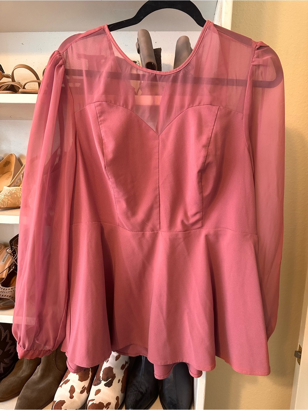 torrid Pink Peplum Blouse with Sheer Long Sleeves